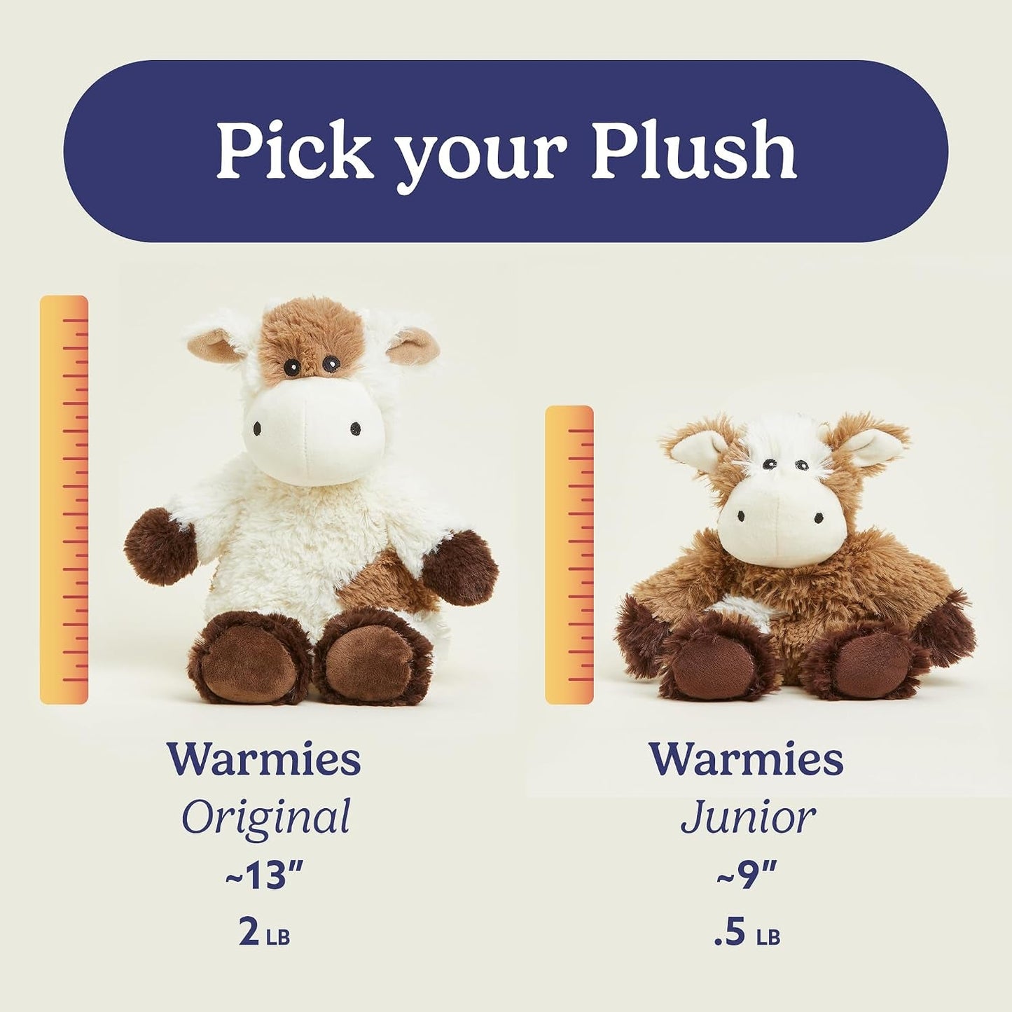 Junior Microwavable & Weighted Stuffed Animals, Cow - Heated Stuffed Animal Plushie for Warmth & Comfort - Cute Soft Plush Toys for Adults & Children (Boys, Girls, Babies & Toddlers)