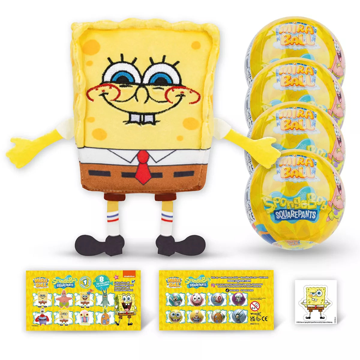 Spongebob Squarepants Miraball, 3-In-1 Surprise, Blind Box Toys for Kids - Collectable Characters - Metal Ball, Plush, Stickers, White Ribbon
