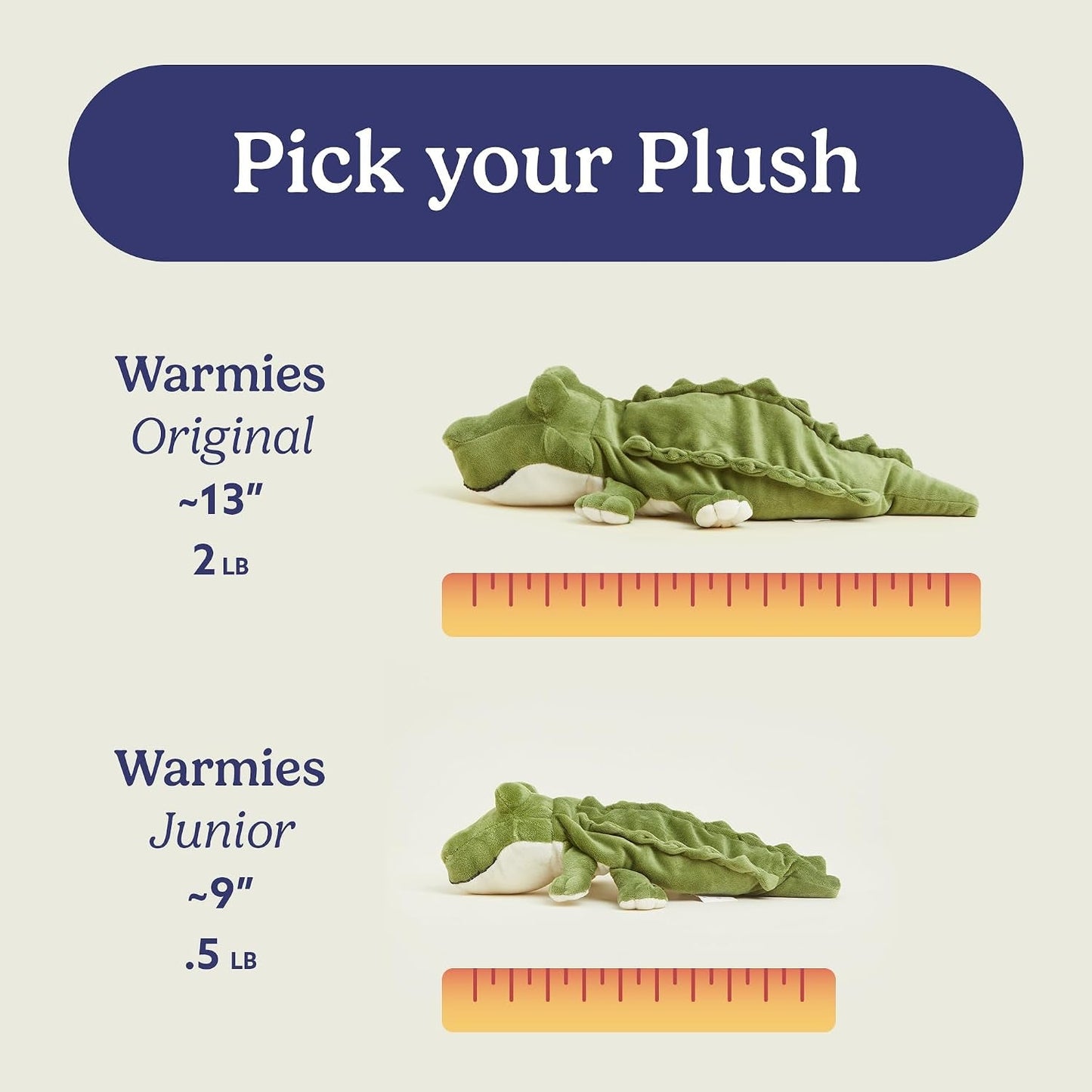 Junior Microwavable & Weighted Stuffed Animals, Alligator - Heated Stuffed Animal Plushie for Warmth & Comfort - Cute Soft Plush Toys for Adults & Children (Boys, Girls, Babies & Toddlers)