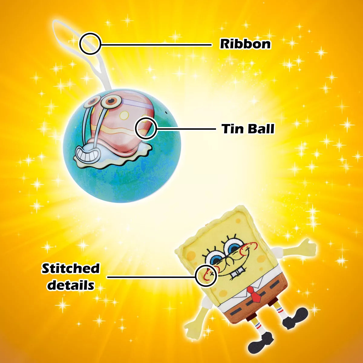 Spongebob Squarepants Miraball, 3-In-1 Surprise, Blind Box Toys for Kids - Collectable Characters - Metal Ball, Plush, Stickers, White Ribbon