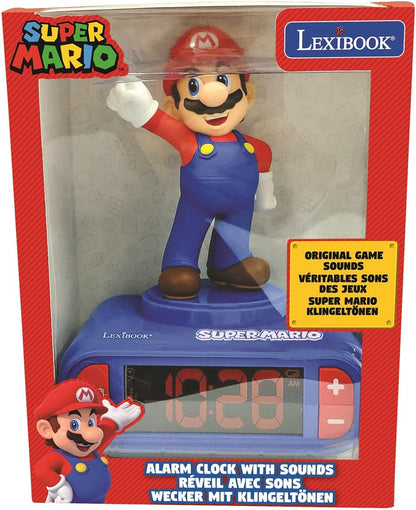 , Mario Nightlight Alarm Clock, RL800NI | Sounds & Melodies, LCD Backlit Screen, Luminous, Snooze, Red/Blue