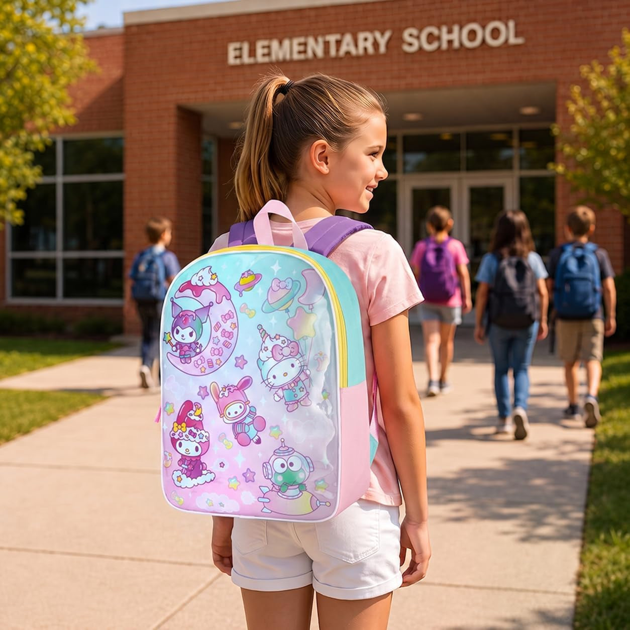 Hello Kitty and Friends Backpack for Girls - 15" Cute Kids Bookbag | Hello Kitty Toddler Backpack with Padded Straps & Large Zip Compartment
