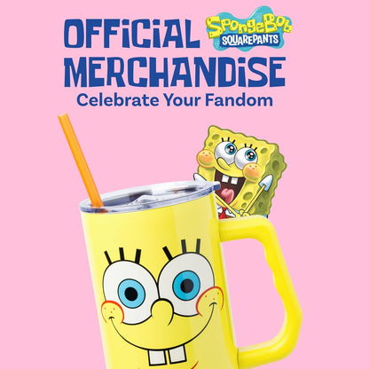 Spongebob Squarepants Double Walled Stainless Steel Tumbler with Handle, Fits in Standard Cup Holder, 40 Ounces
