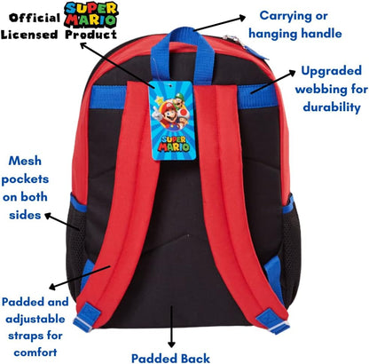 Super Mario Backpack with Lunch Box Set for Boys & Girls, 16 Inch, Value Bundle | Large Durable Super Mario Bookbag W/ Insulated Lunch Box - Mario School Supplies