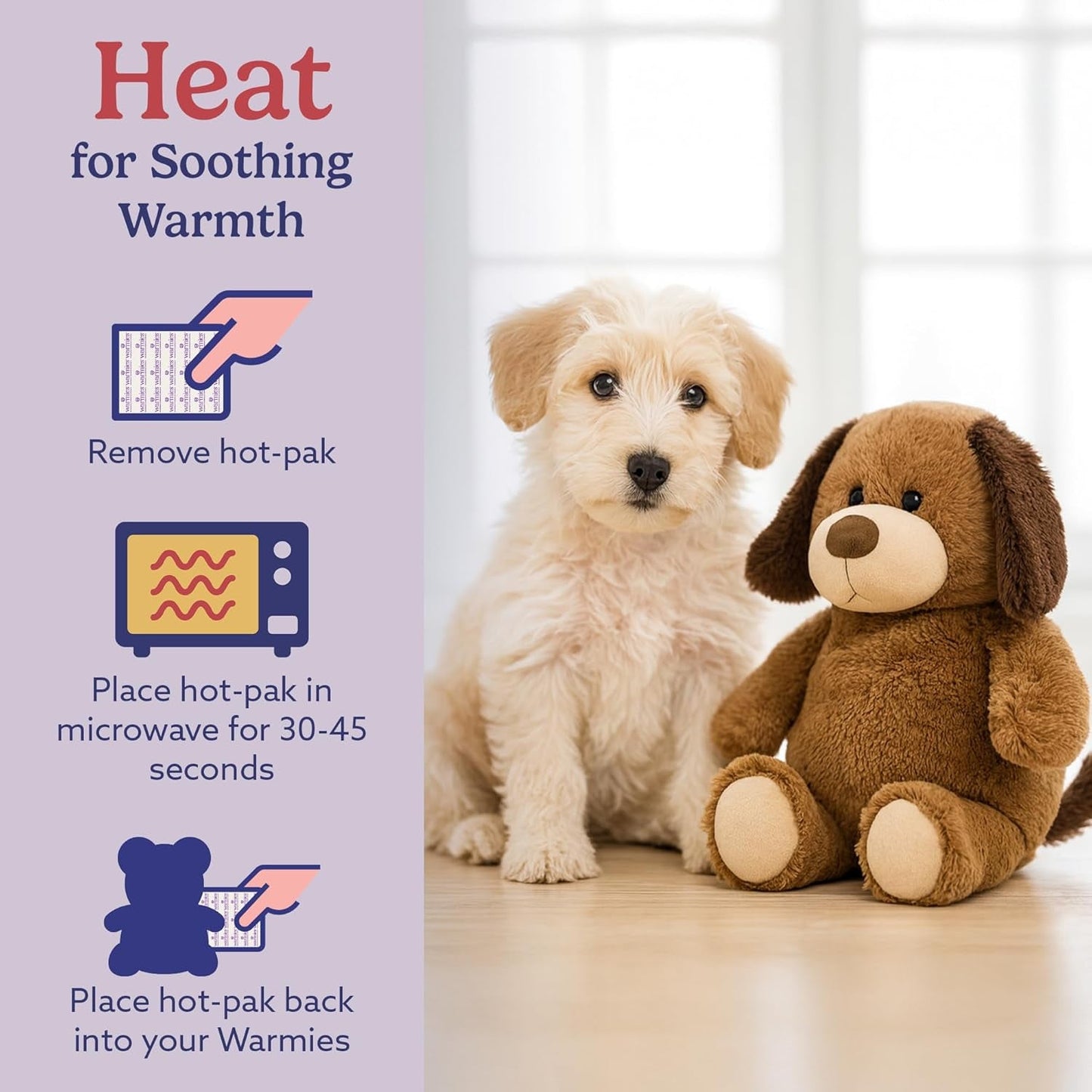 Plush Toy Stuffed Animal for Dogs & Cats, Brown Dog - Weighted & Microwavable Calming Comfort Toy for Puppy Crate Training, Senior Dog Comfort & Pet Separation Anxiety Relief - Dogs & Puppies