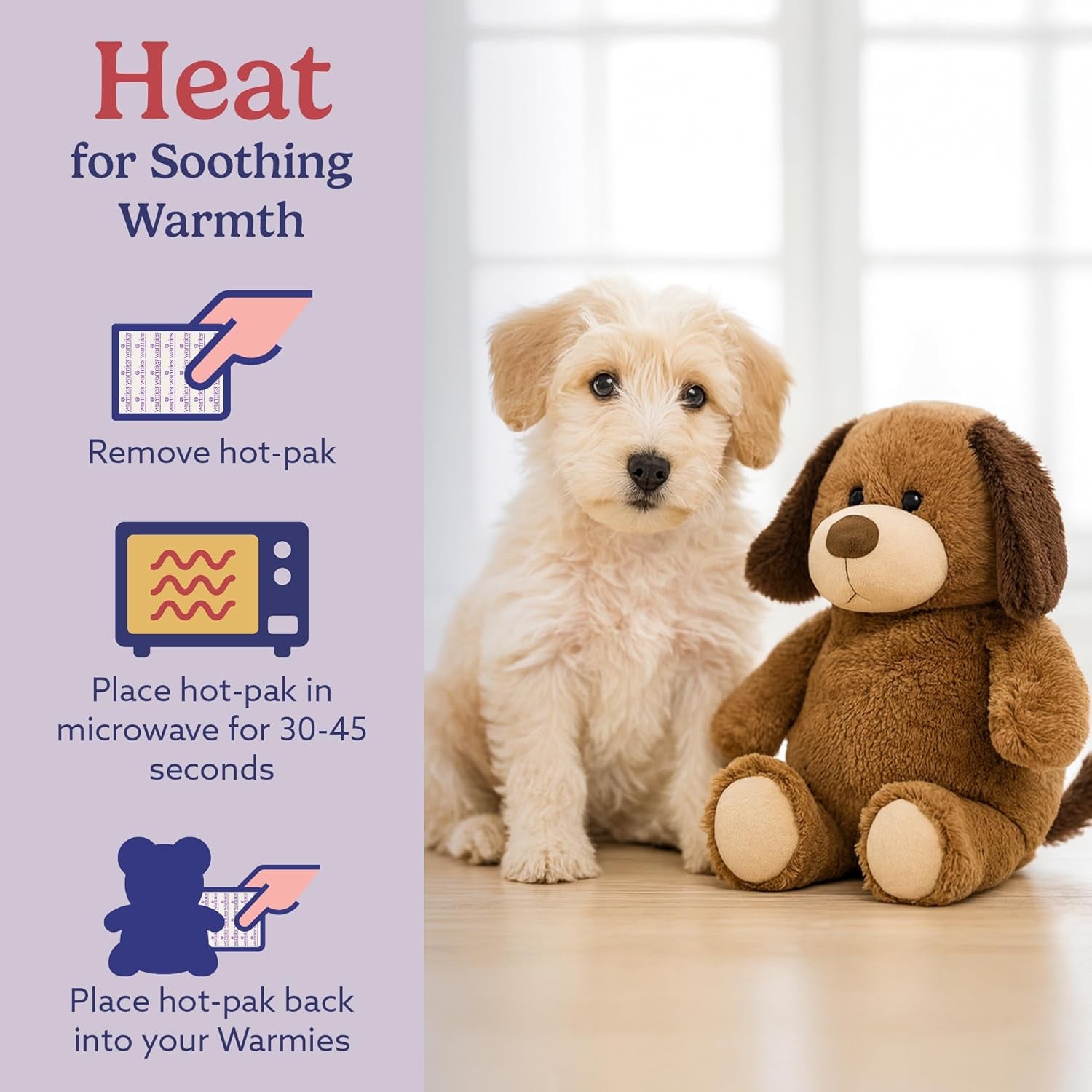 Plush Toy Stuffed Animal for Dogs & Cats, Brown Dog - Weighted & Microwavable Calming Comfort Toy for Puppy Crate Training, Senior Dog Comfort & Pet Separation Anxiety Relief - Dogs & Puppies