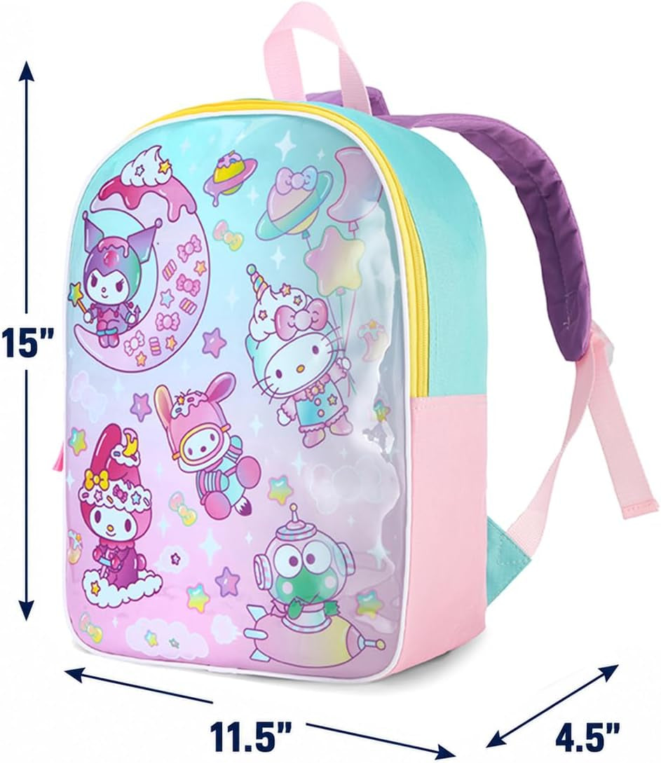 Hello Kitty and Friends Backpack for Girls - 15" Cute Kids Bookbag | Hello Kitty Toddler Backpack with Padded Straps & Large Zip Compartment