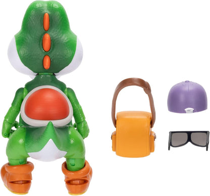 The Super Mario Galaxy Movie 5” Action Figures Series 1 – Yoshi Figure with Hat, Sunglasses, and Satchel Accessories - Premium Details 20 Points of Articulation