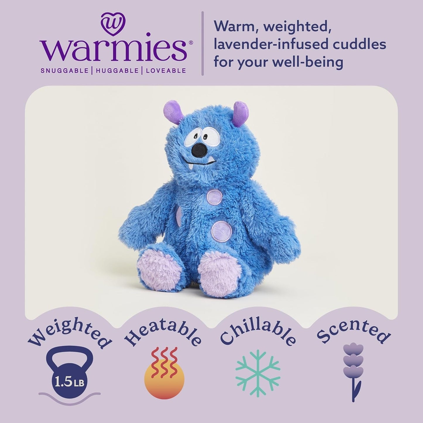 Microwavable & Weighted Stuffed Animals, Blue Monster - Heat & Chill Therapy Animal Heating Pad - Hugging Comfort Weighted Plushies for Adults & Children (Boys, Girls, Babies & Toddlers)