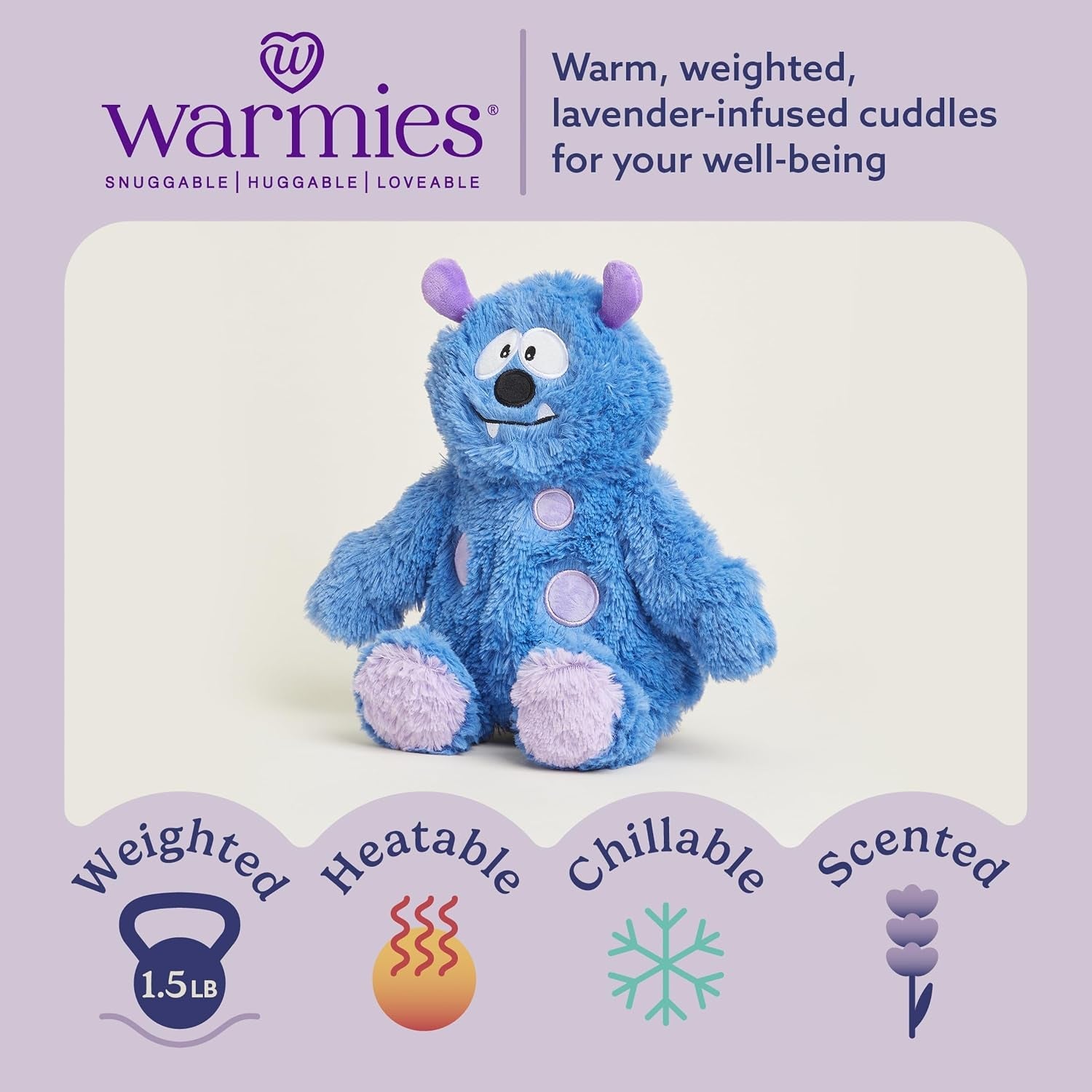 Microwavable & Weighted Stuffed Animals, Blue Monster - Heat & Chill Therapy Animal Heating Pad - Hugging Comfort Weighted Plushies for Adults & Children (Boys, Girls, Babies & Toddlers)