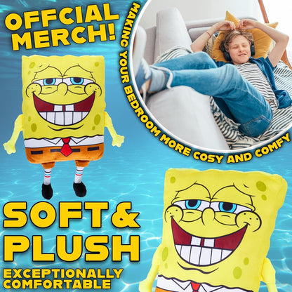 Spongebob Squarepants Plush Cushion Pillow, Soft Plush Throw Pillow Cute Fluffy Cushion Bedroom Decor, Gifts for Teens, Women (Yellow Spongebob, L13.8 X W11)