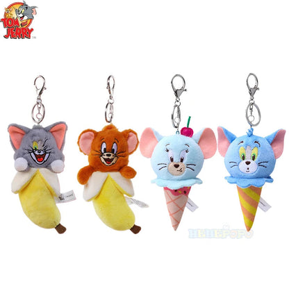 Hot 10Cm Fun Banana Shape and Adorable Ice Cream Shaped Cartoon Tom and Jerry Plush Keychain