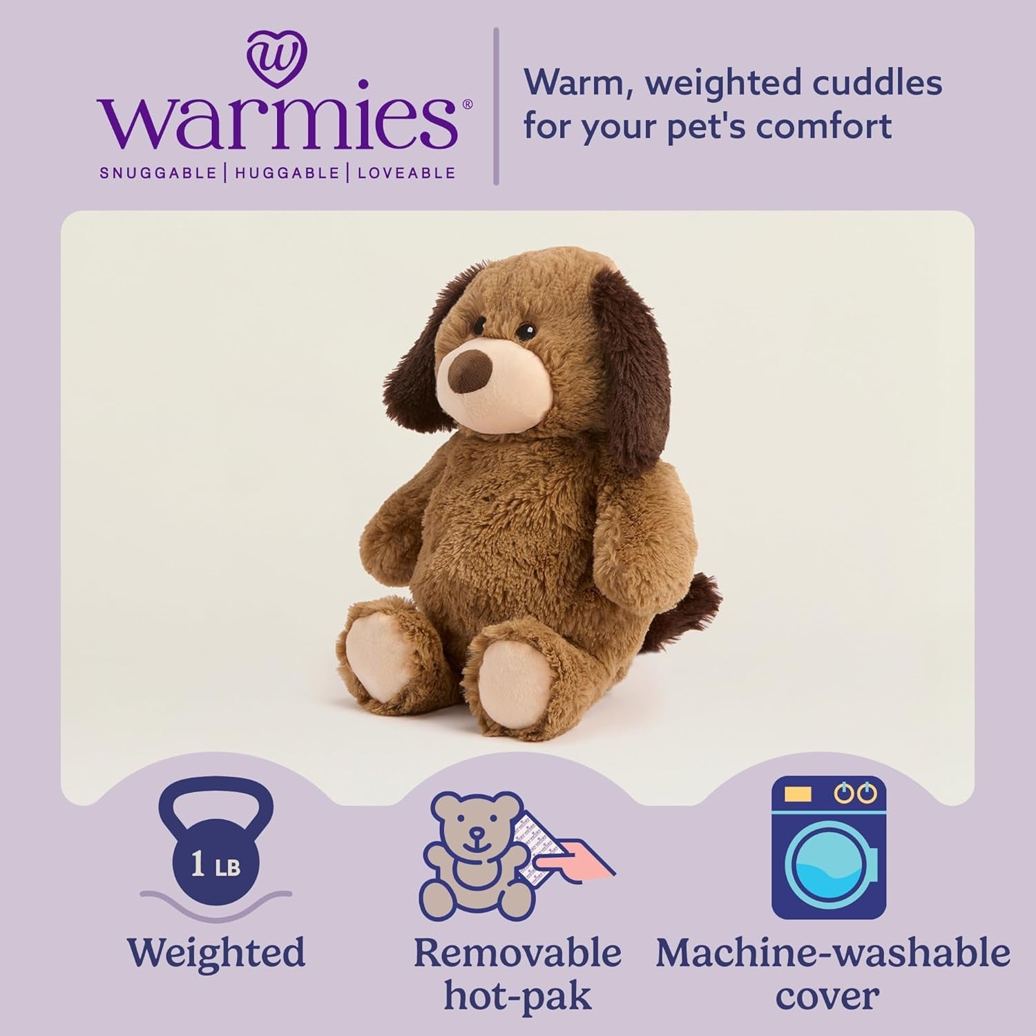 Plush Toy Stuffed Animal for Dogs & Cats, Brown Dog - Weighted & Microwavable Calming Comfort Toy for Puppy Crate Training, Senior Dog Comfort & Pet Separation Anxiety Relief - Dogs & Puppies