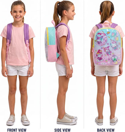Hello Kitty and Friends Backpack for Girls - 15" Cute Kids Bookbag | Hello Kitty Toddler Backpack with Padded Straps & Large Zip Compartment