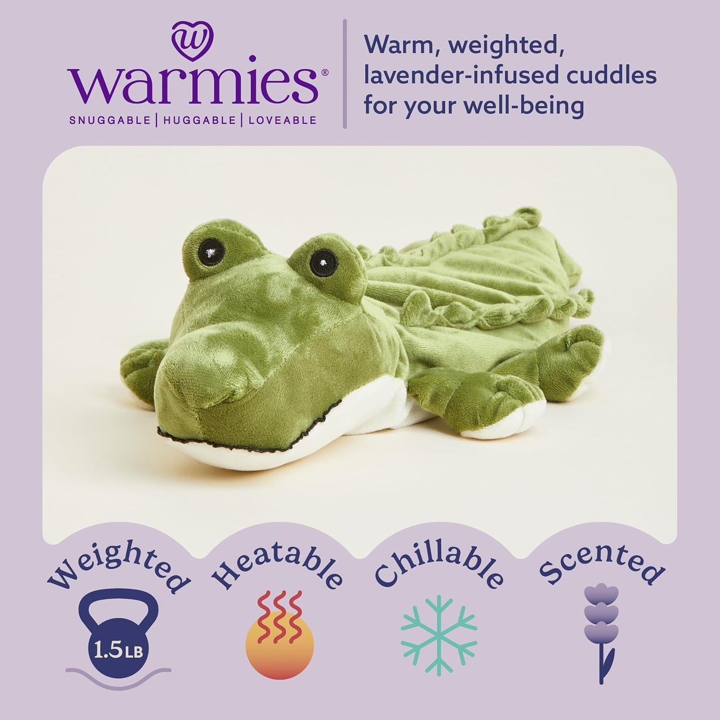 Microwavable & Weighted Stuffed Animals, Alligator - Soothing Microwave Heating Pad - Lavender Scented Plush Comfort - Cooling & Warming Stuffed Animal for Boys, Girls, Babies & Toddlers
