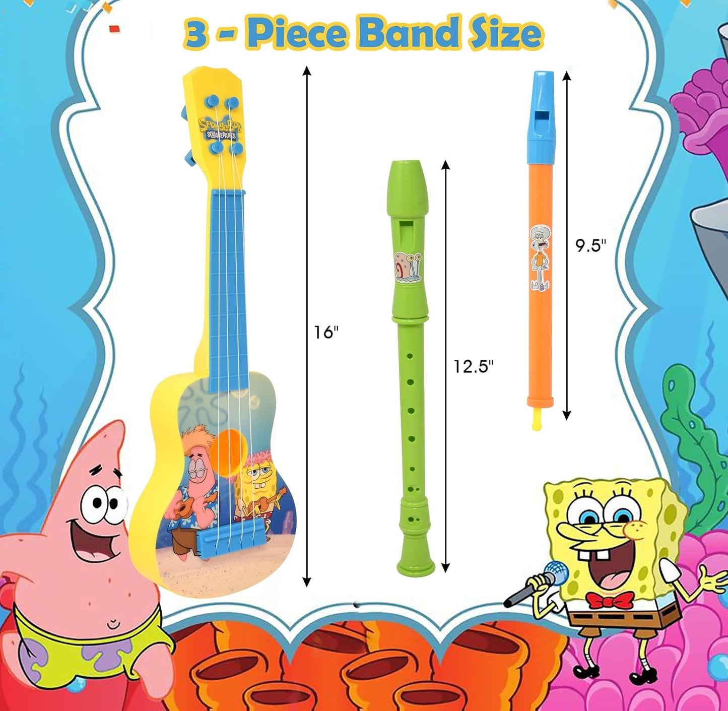 Kids Guitar Instruments, 16 Inch Play Ukulele Musical Flute My First Music Instrument Toy Set with Bookmark for Children