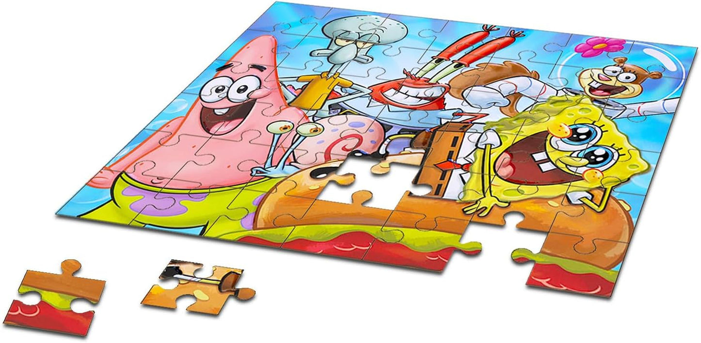 Spongebob Squarepants Tin Lunch Box Puzzle Bundle | Lunchbox with 48 Piece Puzzle plus Tattoos, Stickers, More | Spongebob School Supplies Set for Kids