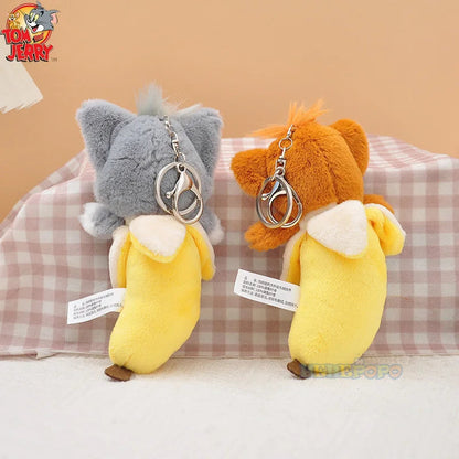 Hot 10Cm Fun Banana Shape and Adorable Ice Cream Shaped Cartoon Tom and Jerry Plush Keychain