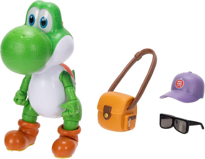 The Super Mario Galaxy Movie 5” Action Figures Series 1 – Yoshi Figure with Hat, Sunglasses, and Satchel Accessories - Premium Details 20 Points of Articulation