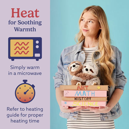 Hugs Duo 9" Sloth Stuffed Animal, Microwavable Heated Plushies and Weighted Soft Plush Toys