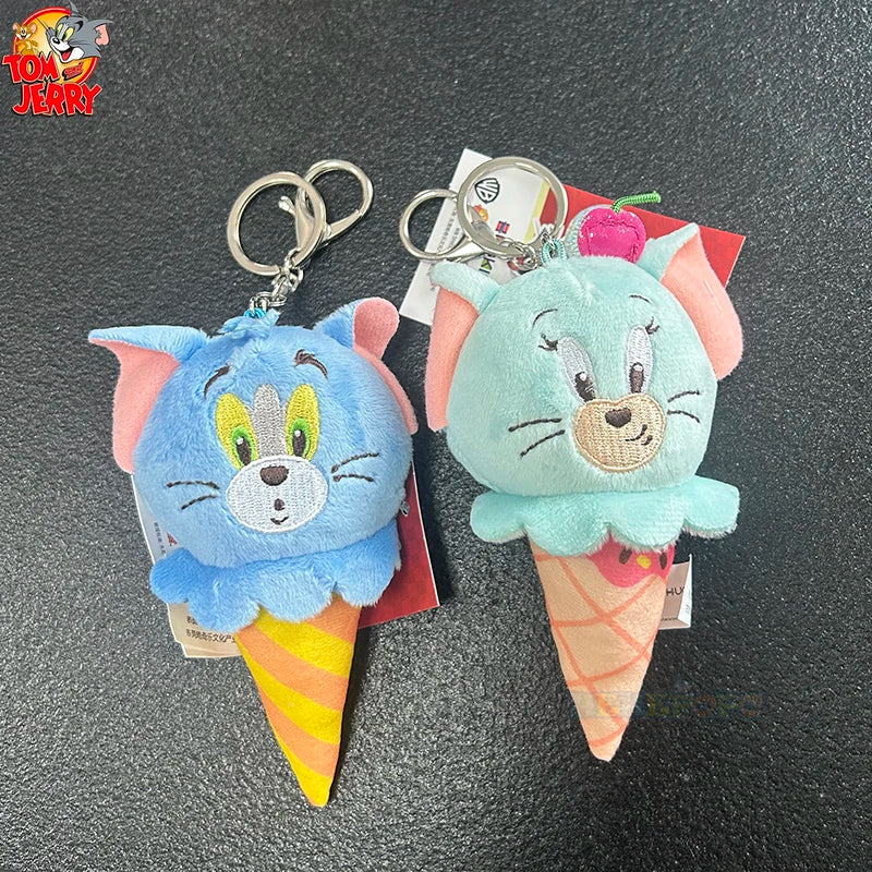 Hot 10Cm Fun Banana Shape and Adorable Ice Cream Shaped Cartoon Tom and Jerry Plush Keychain