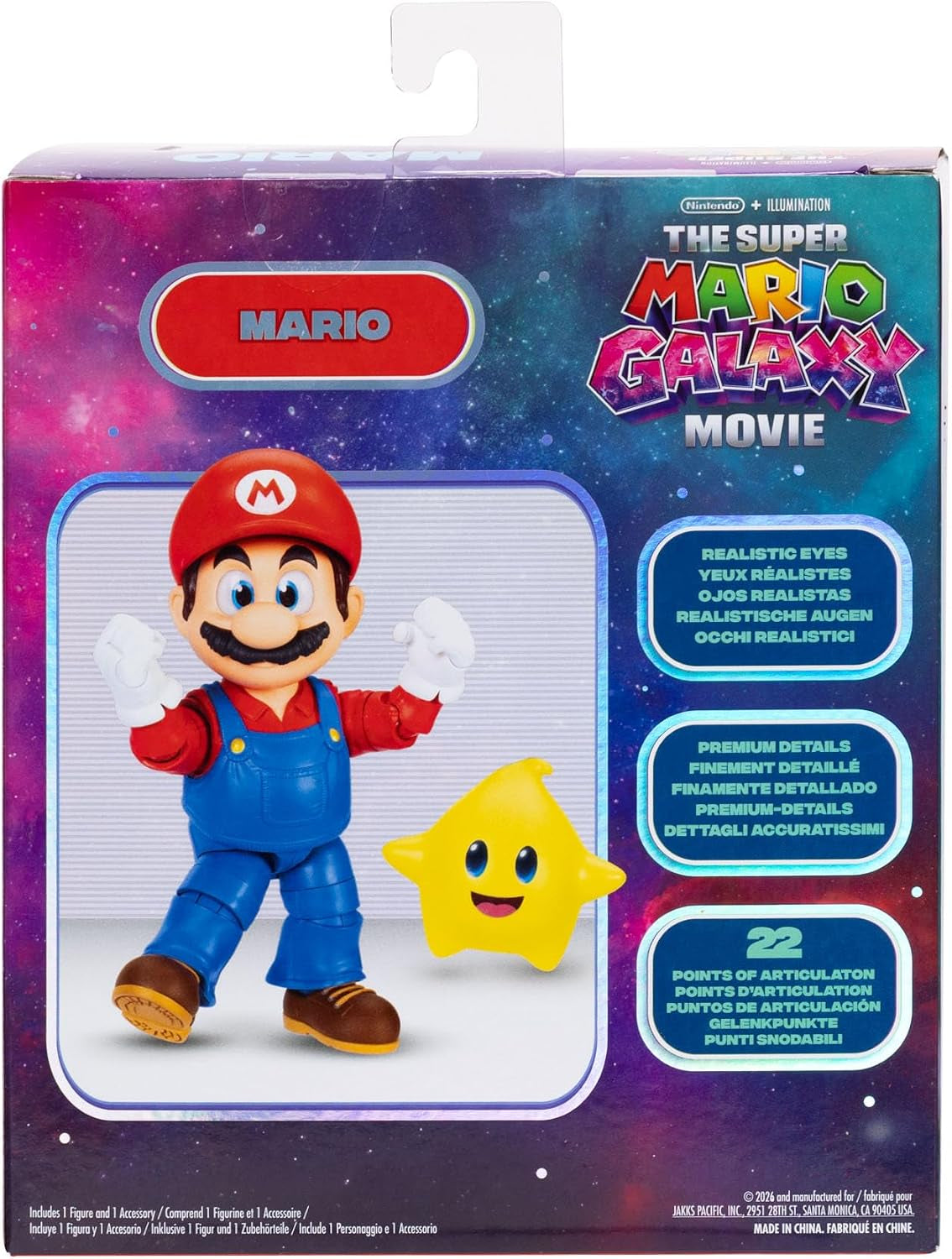 The Super Mario Galaxy Movie 5” Action Figures Series 1 – Mario Figure with Yellow Glow-In-The Dark Luma Star Accessory - Premium Details 22 Points of Articulation