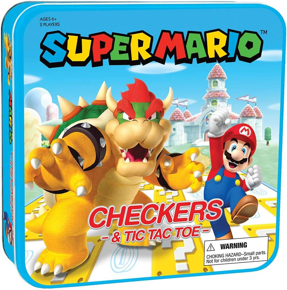 Super Mario Checkers & Tic-Tac-Toe Collector'S Game Set for 2 Players | Featuring Mario & Bowser | Collectible Checkers and Tictactoe Perfect for Mario Fans, Model Number: CM005-637-002001-06