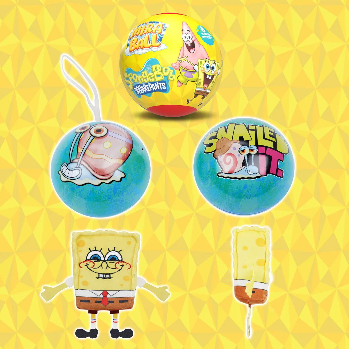 Spongebob Squarepants Miraball, 3-In-1 Surprise, Blind Box Toys for Kids - Collectable Characters - Metal Ball, Plush, Stickers, White Ribbon