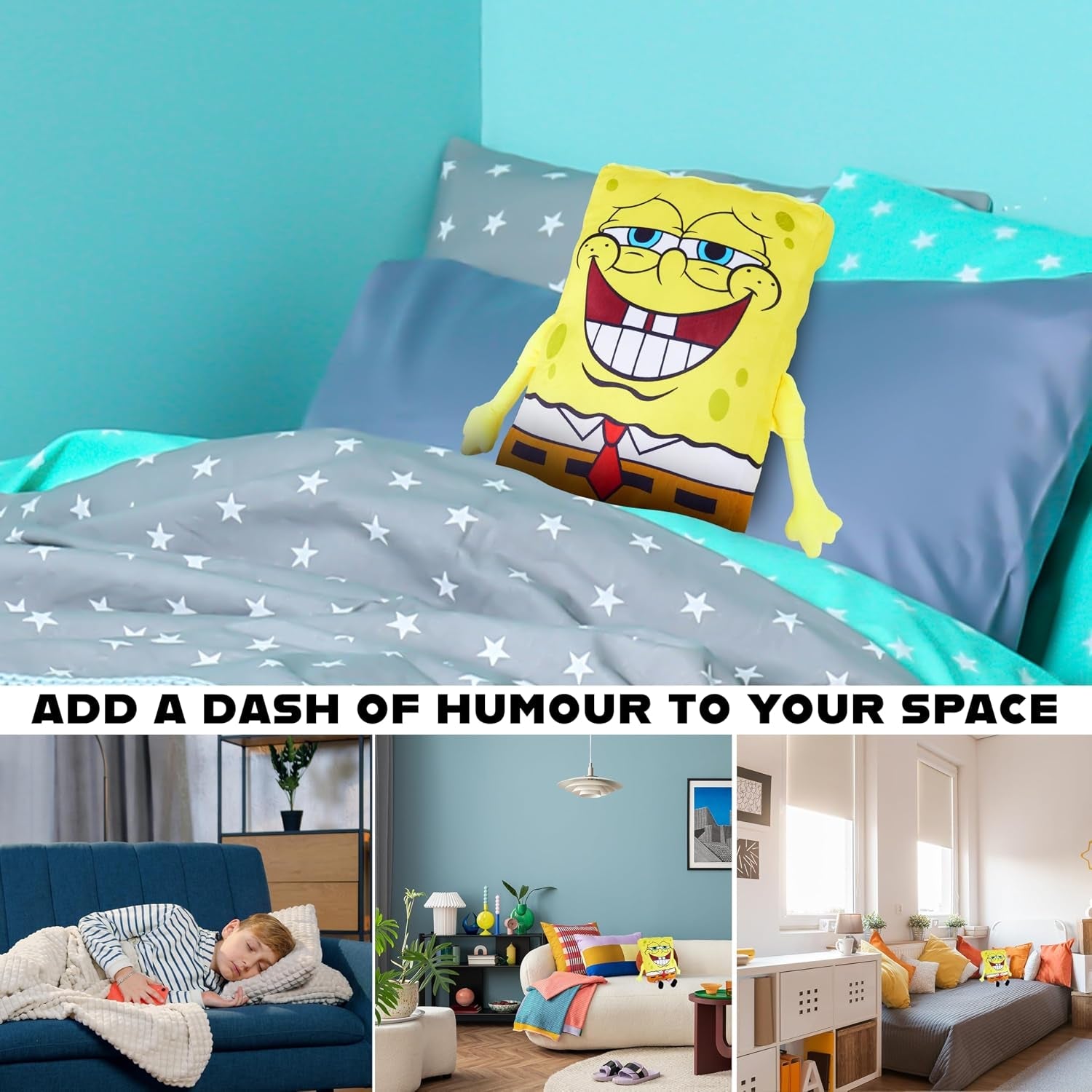 Spongebob Squarepants Plush Cushion Pillow, Soft Plush Throw Pillow Cute Fluffy Cushion Bedroom Decor, Gifts for Teens, Women (Yellow Spongebob, L13.8 X W11)