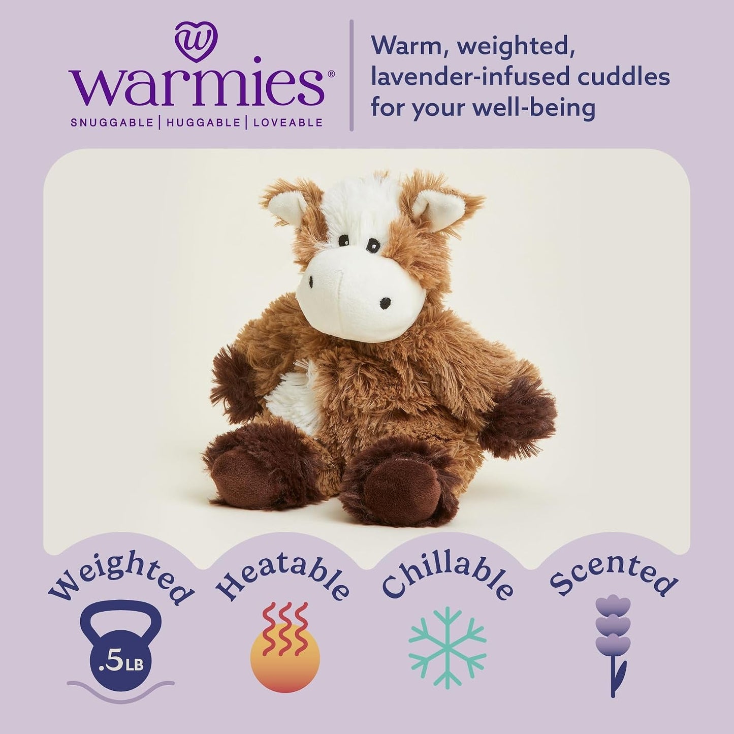 Junior Microwavable & Weighted Stuffed Animals, Cow - Heated Stuffed Animal Plushie for Warmth & Comfort - Cute Soft Plush Toys for Adults & Children (Boys, Girls, Babies & Toddlers)