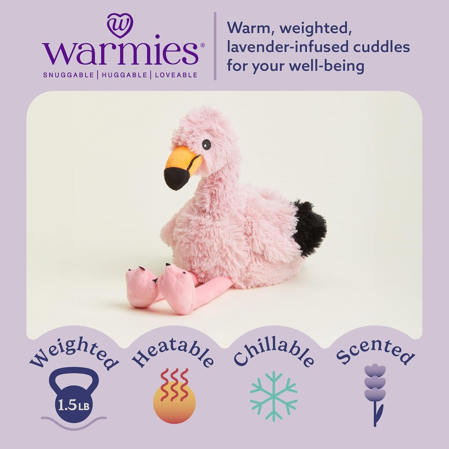 Microwavable & Weighted Stuffed Animals, Flamingo - Heatable Plush, Stuffed Animal Heating Pad, Lavender Scented Plush for Cozy Snuggles, for Adults & Children (Boys, Girls, Babies & Toddlers)