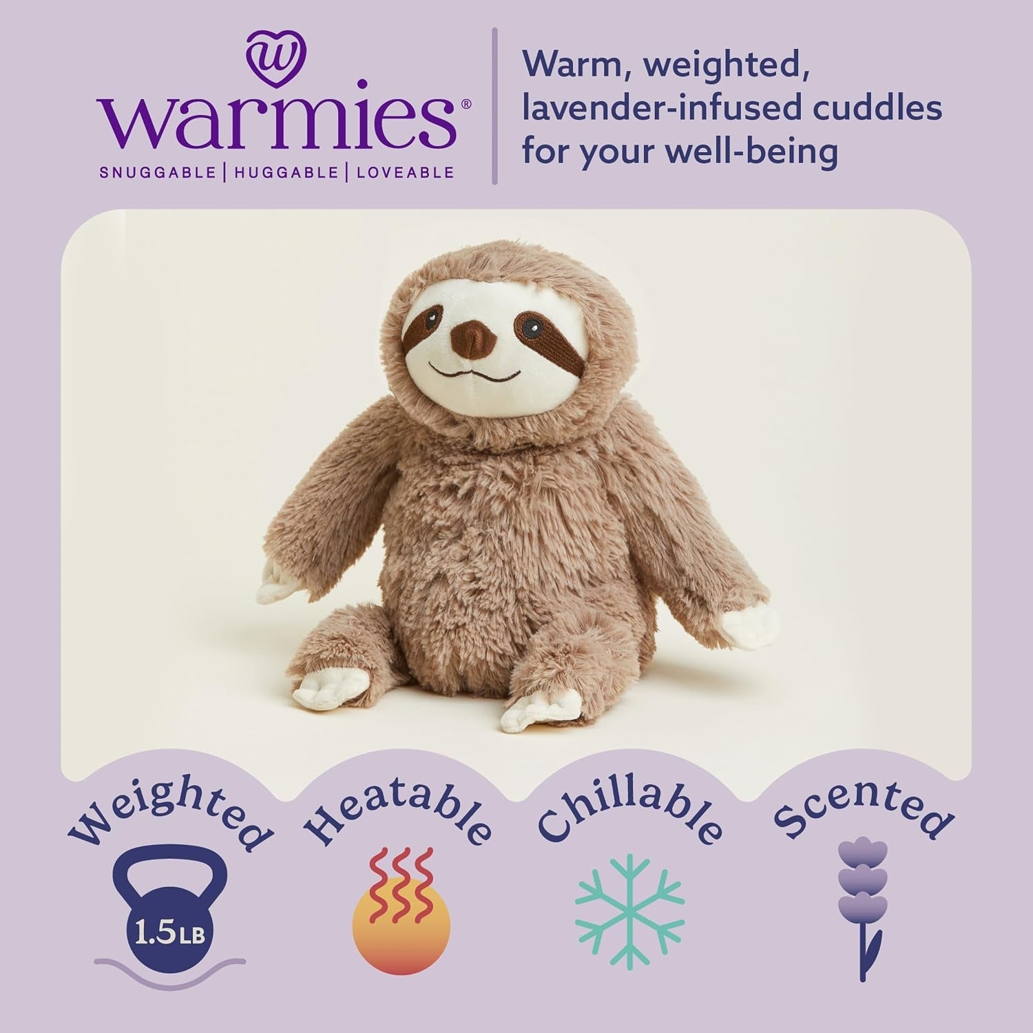 Microwavable & Weighted Stuffed Animals, Sloth - Heated Stuffed Animal Plushie for Warmth & Comfort - Cute Soft Plush Toys for Boys, Girls, Babies & Toddlers