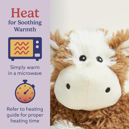 Junior Microwavable & Weighted Stuffed Animals, Cow - Heated Stuffed Animal Plushie for Warmth & Comfort - Cute Soft Plush Toys for Adults & Children (Boys, Girls, Babies & Toddlers)