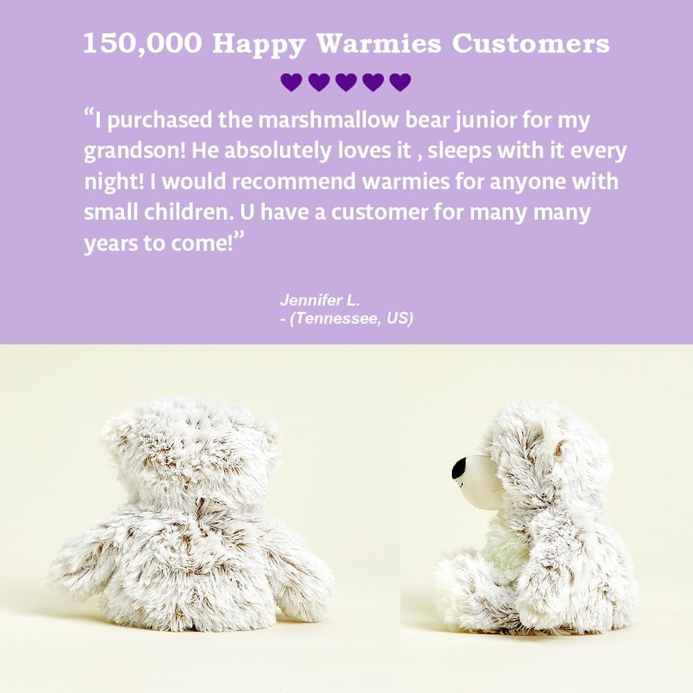 Junior Microwavable & Weighted Stuffed Animals, Marshmallow Bear- Heated Stuffed Animal Plushie for Warmth & Comfort - Cute Soft Plush Toys for Adults & Children