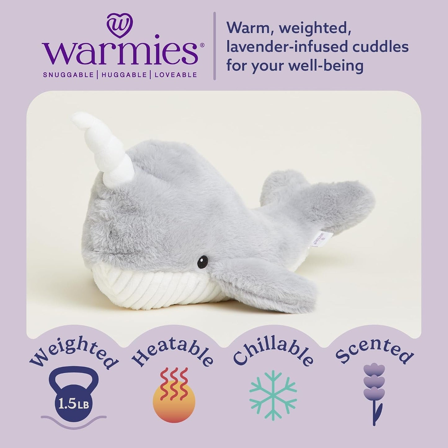 Microwavable & Weighted Stuffed Animals, Narwhal - Heated Stuffed Animal Plushie for Warmth & Comfort - Cute Soft Plush Toys for Adults & Children (Boys, Girls, Babies & Toddlers)