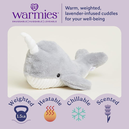 Microwavable & Weighted Stuffed Animals, Narwhal - Heated Stuffed Animal Plushie for Warmth & Comfort - Cute Soft Plush Toys for Adults & Children (Boys, Girls, Babies & Toddlers)