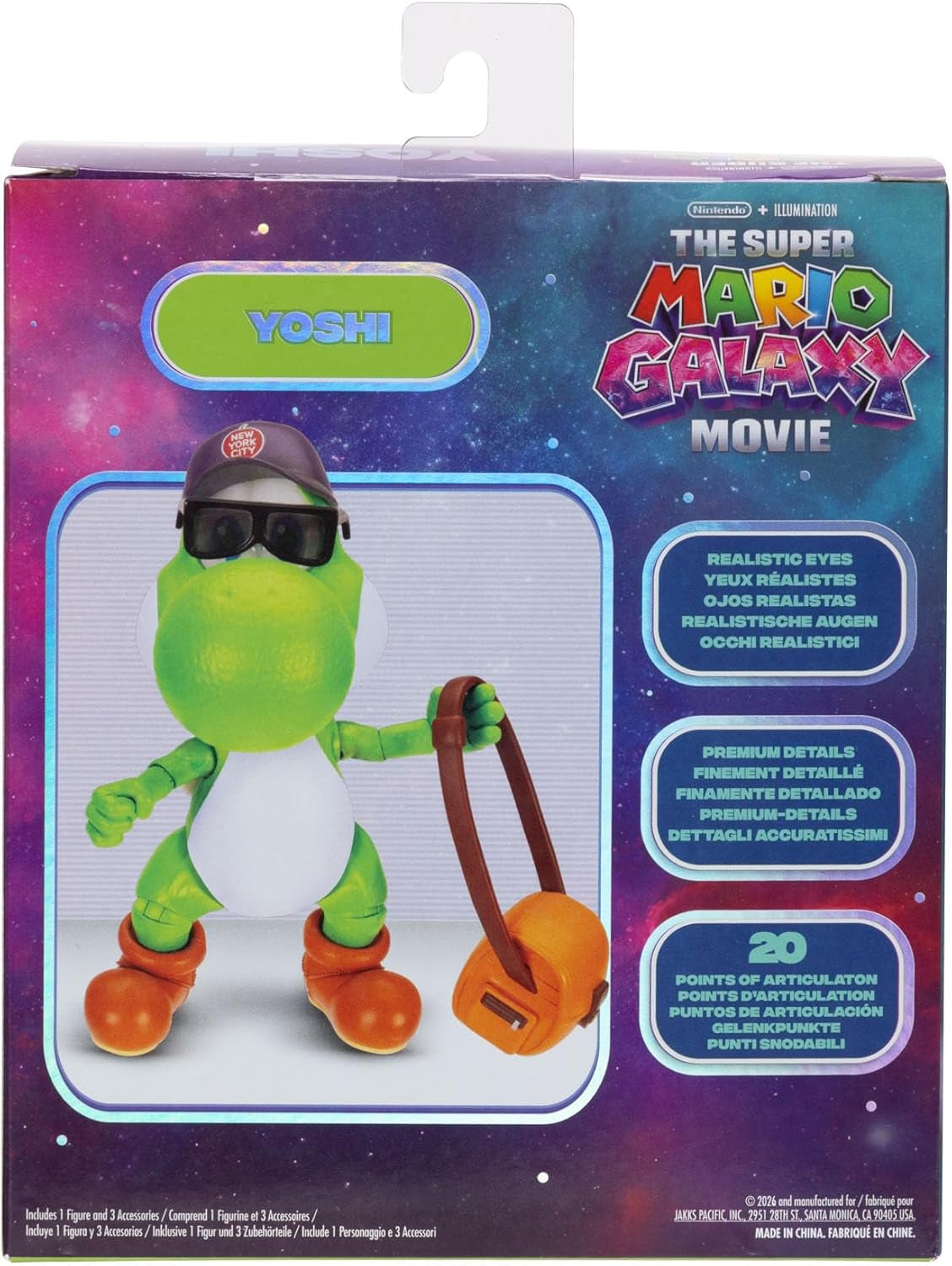 The Super Mario Galaxy Movie 5” Action Figures Series 1 – Yoshi Figure with Hat, Sunglasses, and Satchel Accessories - Premium Details 20 Points of Articulation