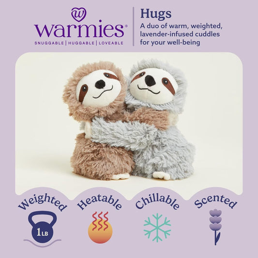 Hugs Duo 9" Sloth Stuffed Animal, Microwavable Heated Plushies and Weighted Soft Plush Toys