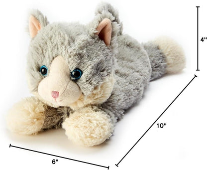 Microwavable & Weighted Stuffed Animals, Laying down Gray Cat - Heated Stuffed Animal Plushie for Warmth & Comfort - Cute Soft Plush Toys for Boys, Girls, Babies & Toddlers
