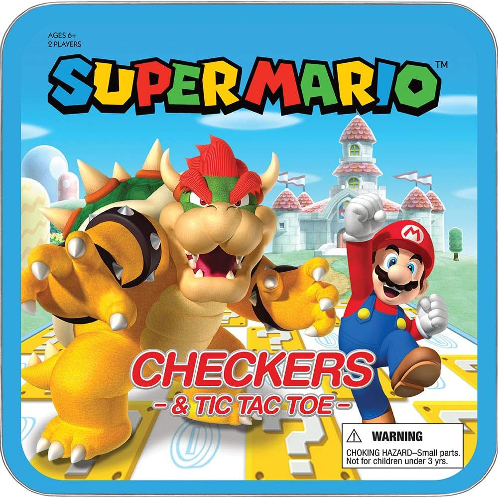 Super Mario Checkers & Tic-Tac-Toe Collector'S Game Set for 2 Players | Featuring Mario & Bowser | Collectible Checkers and Tictactoe Perfect for Mario Fans, Model Number: CM005-637-002001-06
