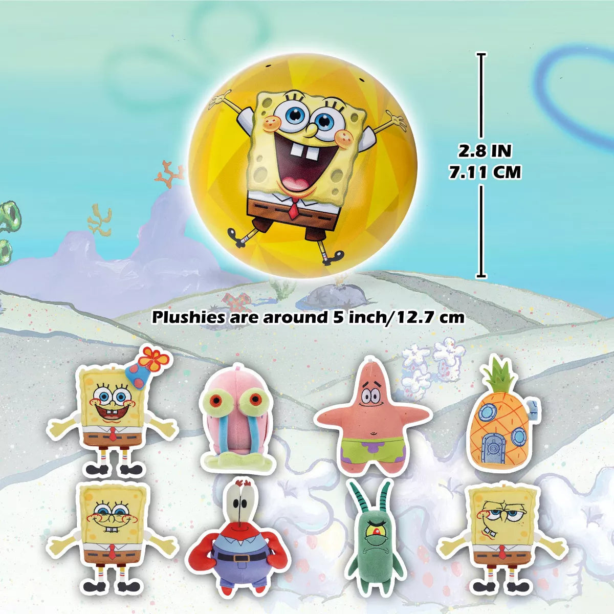 Spongebob Squarepants Miraball, 3-In-1 Surprise, Blind Box Toys for Kids - Collectable Characters - Metal Ball, Plush, Stickers, White Ribbon