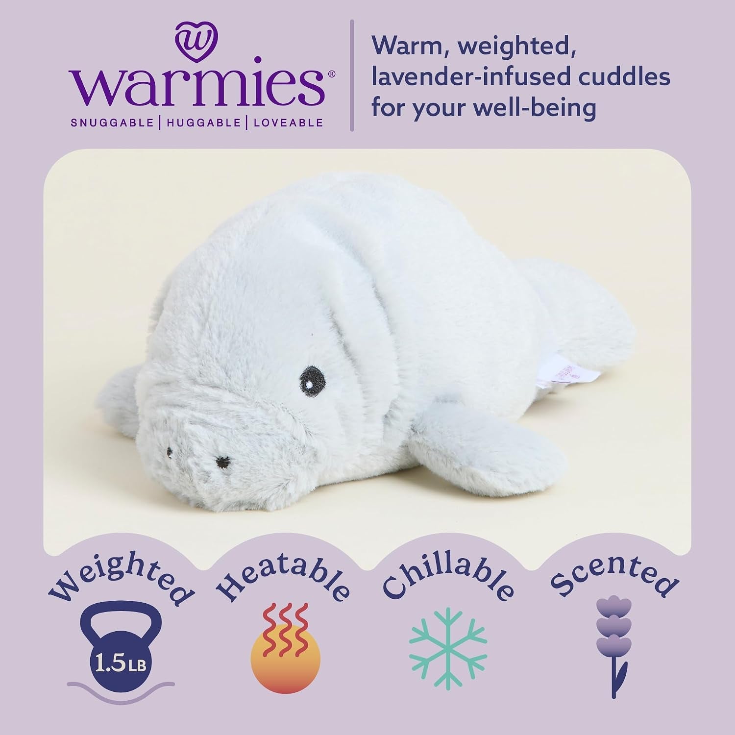 Junior Microwavable & Weighted Stuffed Animals, Manatee - Heated Stuffed Animal Plushie for Warmth & Comfort - Cute Soft Plush Toys for Adults & Children (Boys, Girls, Babies & Toddlers)