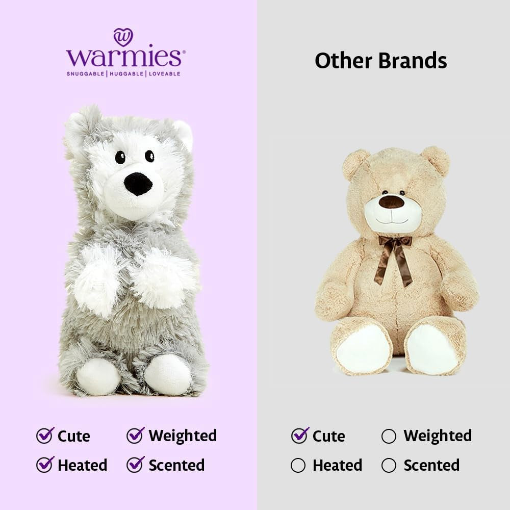Microwavable French Lavender-Scented Plush Jr Husky - Soothing Lavender Aroma Weighted Plushies for Kids - Microwave Heat Therapy - Heated Stuffed Animals - Grey