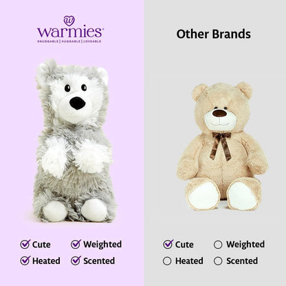 Microwavable French Lavender-Scented Plush Jr Husky - Soothing Lavender Aroma Weighted Plushies for Kids - Microwave Heat Therapy - Heated Stuffed Animals - Grey