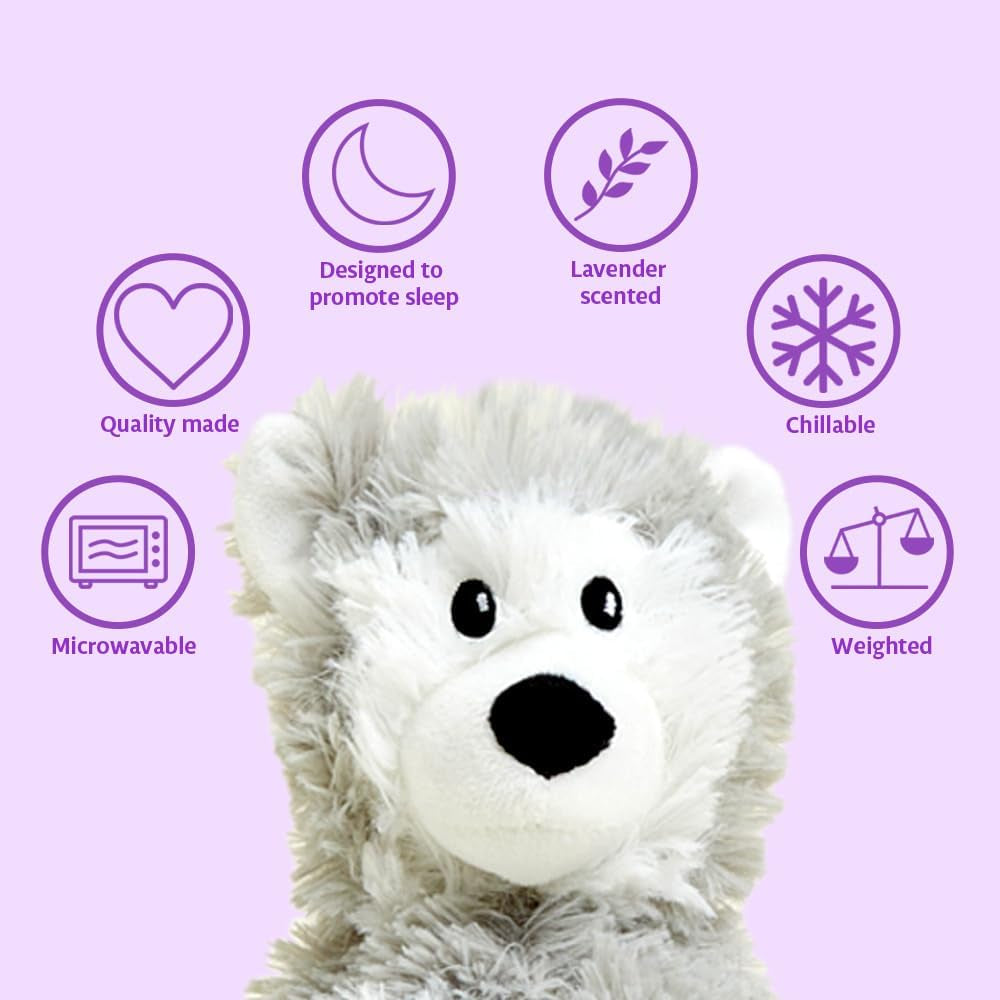 Microwavable French Lavender-Scented Plush Jr Husky - Soothing Lavender Aroma Weighted Plushies for Kids - Microwave Heat Therapy - Heated Stuffed Animals - Grey