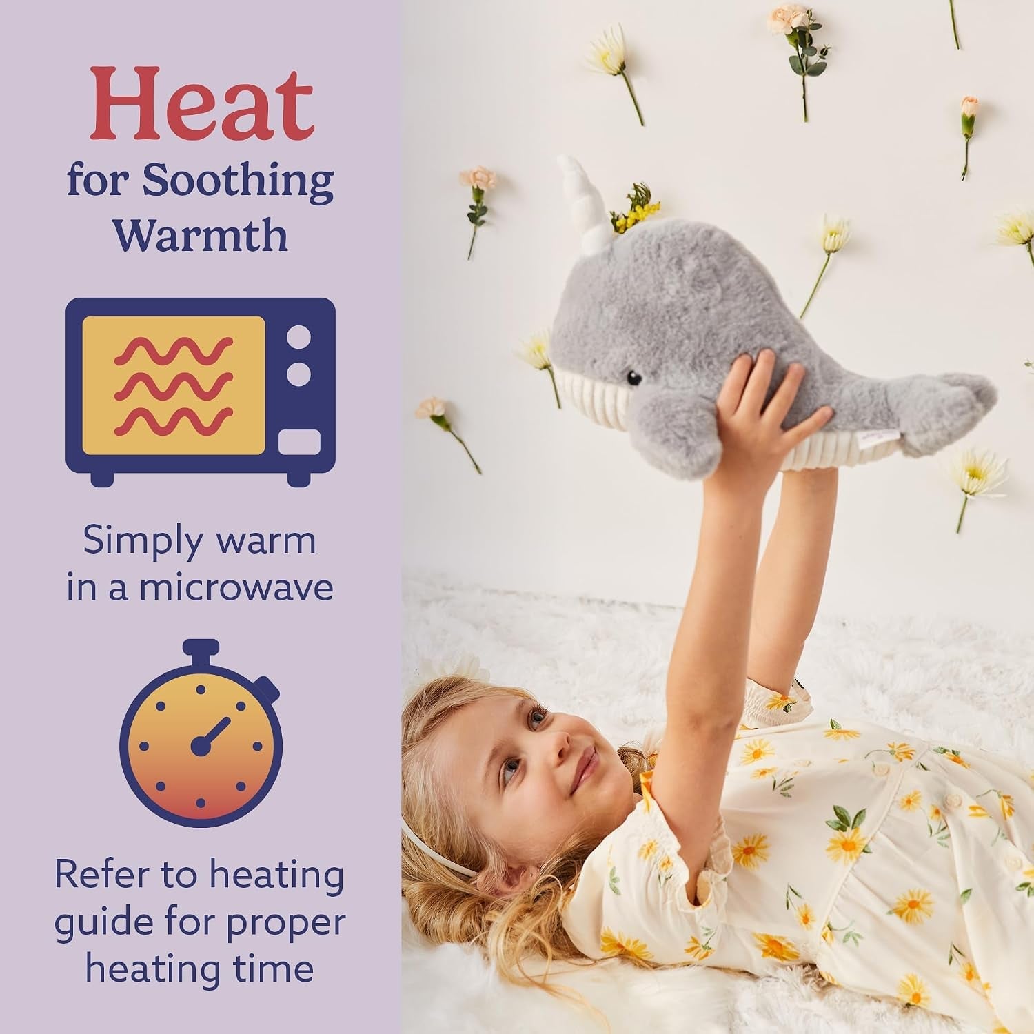 Microwavable & Weighted Stuffed Animals, Narwhal - Heated Stuffed Animal Plushie for Warmth & Comfort - Cute Soft Plush Toys for Adults & Children (Boys, Girls, Babies & Toddlers)