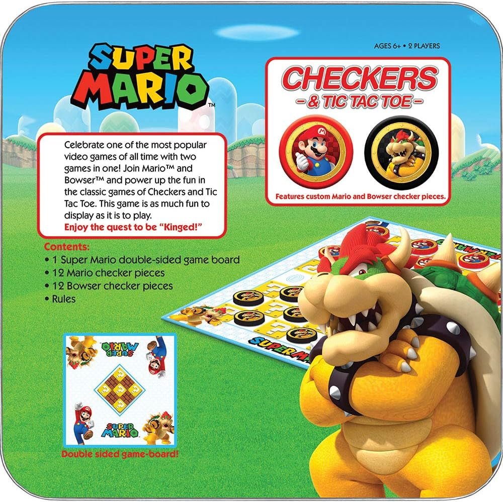 Super Mario Checkers & Tic-Tac-Toe Collector'S Game Set for 2 Players | Featuring Mario & Bowser | Collectible Checkers and Tictactoe Perfect for Mario Fans, Model Number: CM005-637-002001-06
