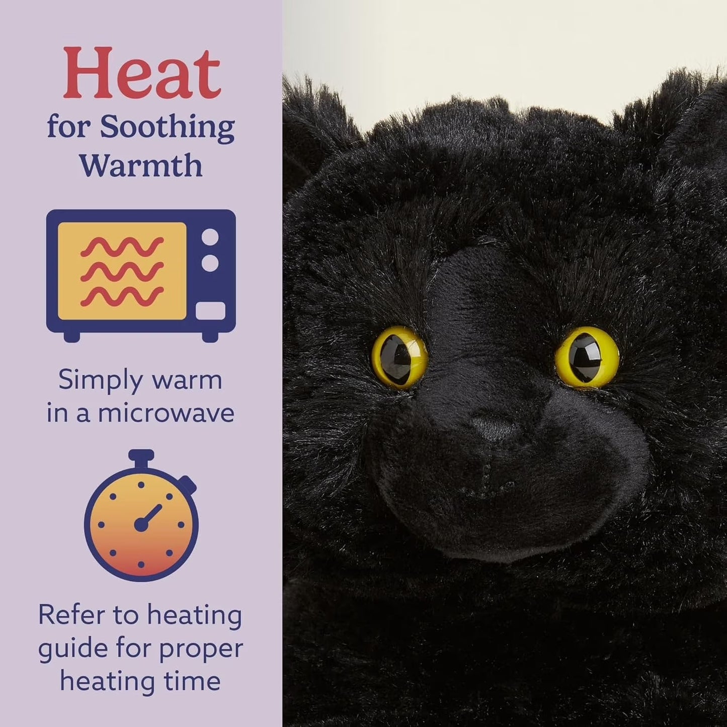 13” Black Cat Stuffed Animal, Microwavable Heated Plushies and Weighted Soft Plush Toys