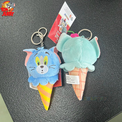 Hot 10Cm Fun Banana Shape and Adorable Ice Cream Shaped Cartoon Tom and Jerry Plush Keychain
