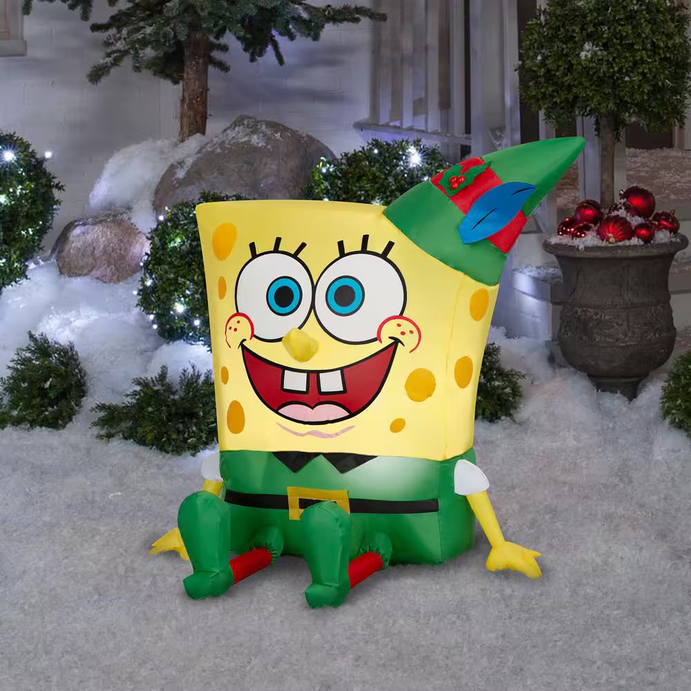 3 Ft. Tall X 2 Ft. W Christmas Inflatable Airblown Spongebob in Elf Outfit